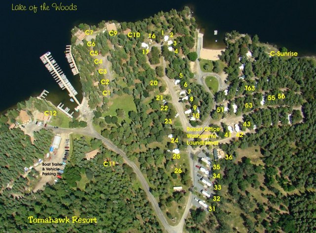 Aerial Map showing Waterfront, Cottages, Campgrounds, and Beaches